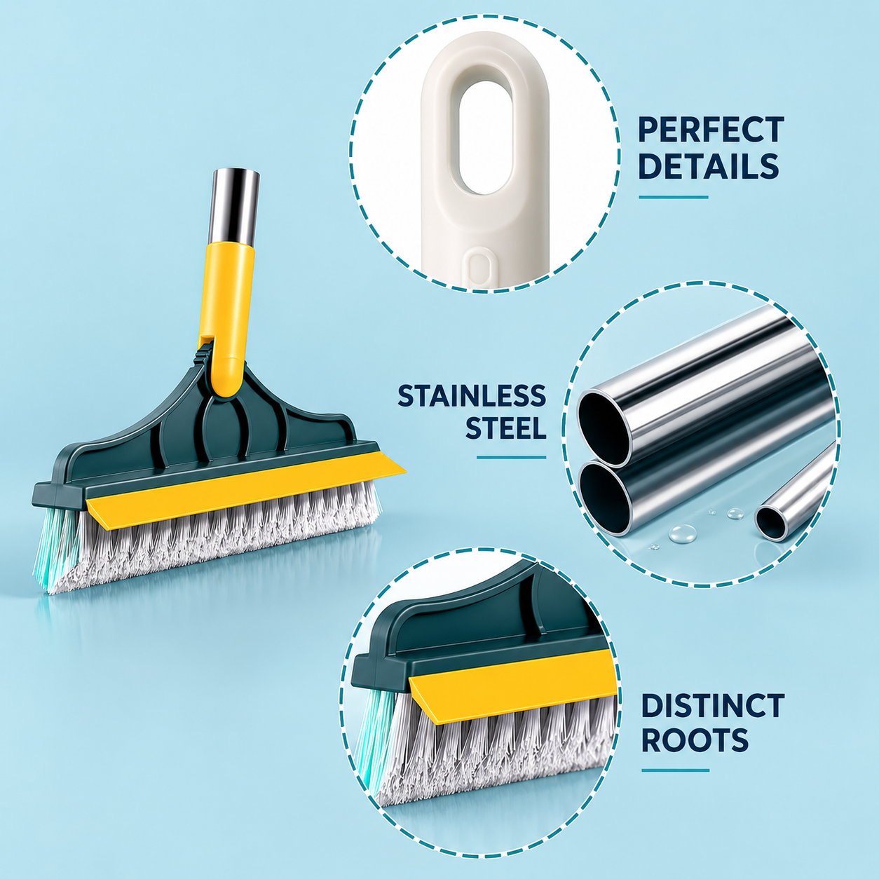 2-in-1 Bathroom Cleaning Brush with Wiper Long Handle 180 Rotate Toilet Brush